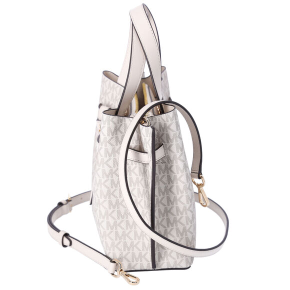 Michael Kors Emilia Small Satchel Crossbody Bag Light Cream MK Signature - Picture 2 of 4